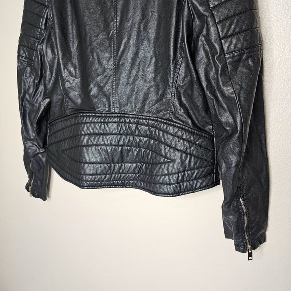 Blank NYC Revolve Size Large Black Faux Leather Moto Biker Jacket Zipper Pockets - Picture 12 of 12